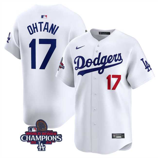 Men%27s Los Angeles Dodgers #17 Shohei Ohtani White 2024 World Series Champions Home Limited Stitched Baseball Jersey